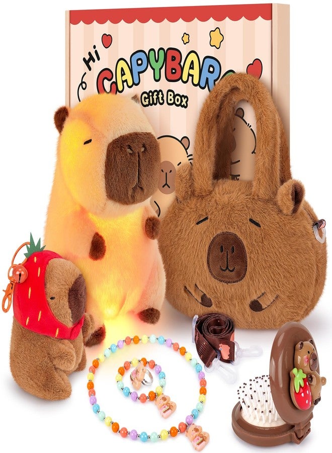 Achwishap Capybara Gifts Box,Light-up Capybara Plush Stuffed Animal for Girls 3-5 6 7 8 9 10 11+ Years,Kids Birthday Capybaras Plush Set with Capybaras Shoulder Bag Keychain Comb Jewelry for Valentine - Image 1